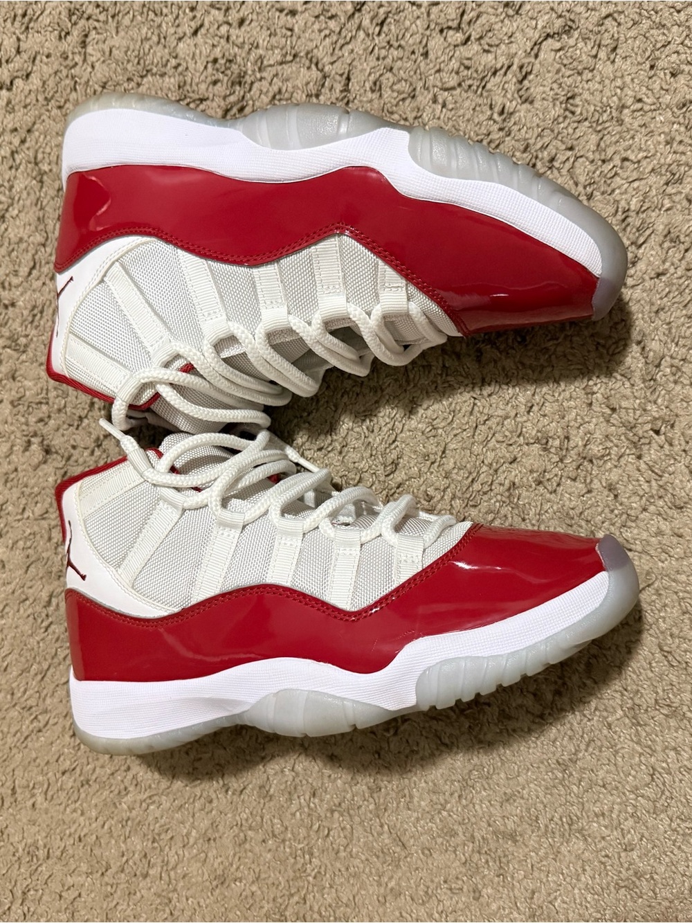 Jordan Men's High-Top Sneakers in White and Red Patent - Picture 2 of 8